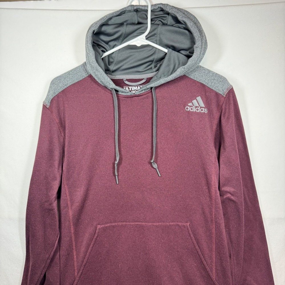 Adidas Ultimate Hoodie‎ Mens Small Burgundy Gray Pullover Activewear